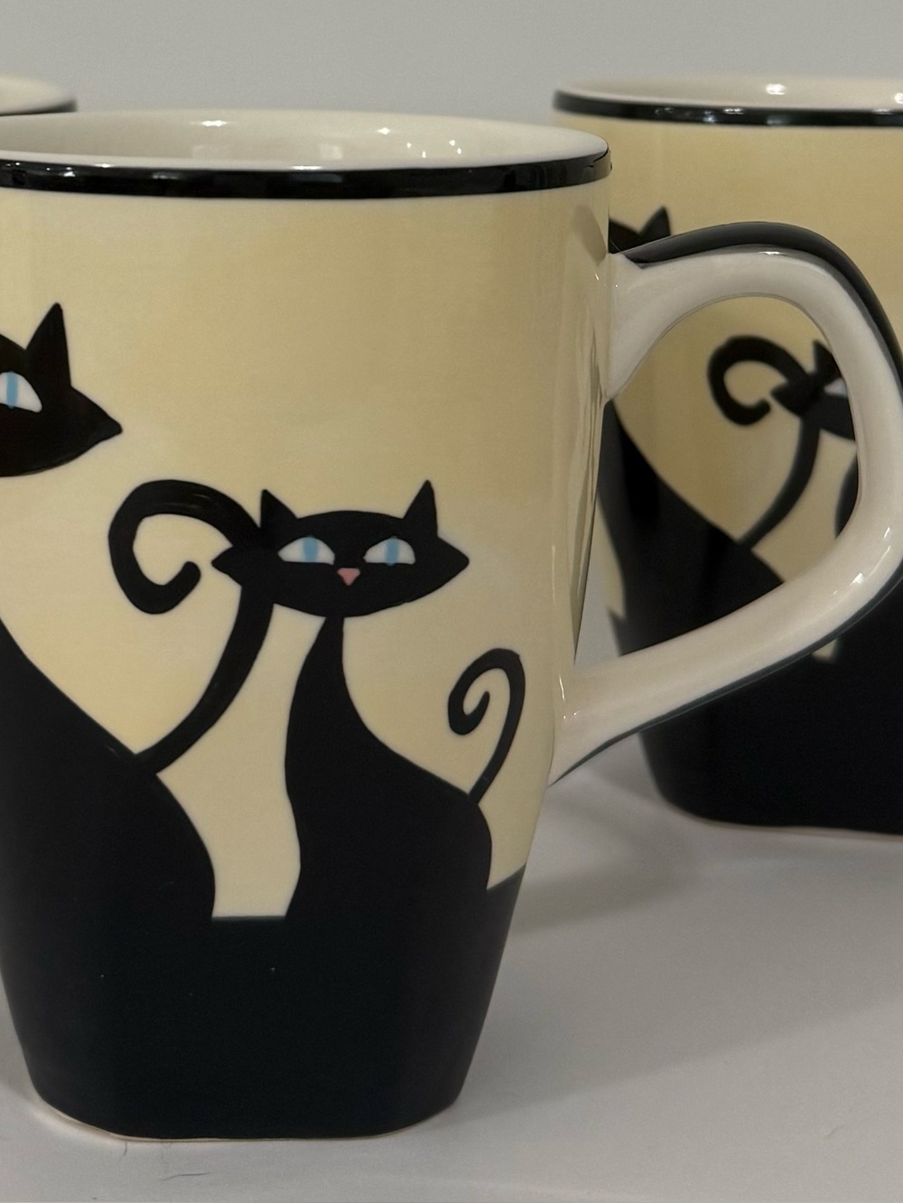 Set of 3 Hues N Brews CATTITUDE Ceramic Coffee/Tea Mug Black Cats Silhouettes